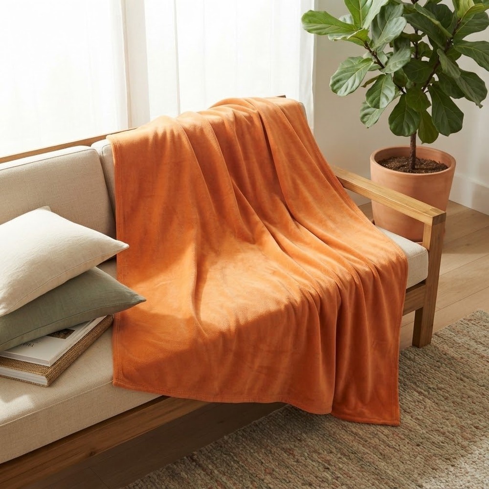 Solid Orange Plush Fleece Throw Blanket Soft Cozy Warm Bed Sofa Wrap 64x49